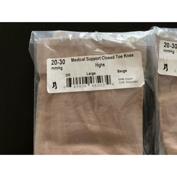Ames Walker Medical Support Closed Toe Knee Highs 20-30 mmHg Large Beige 2 Pair - Picture 2 of 4
